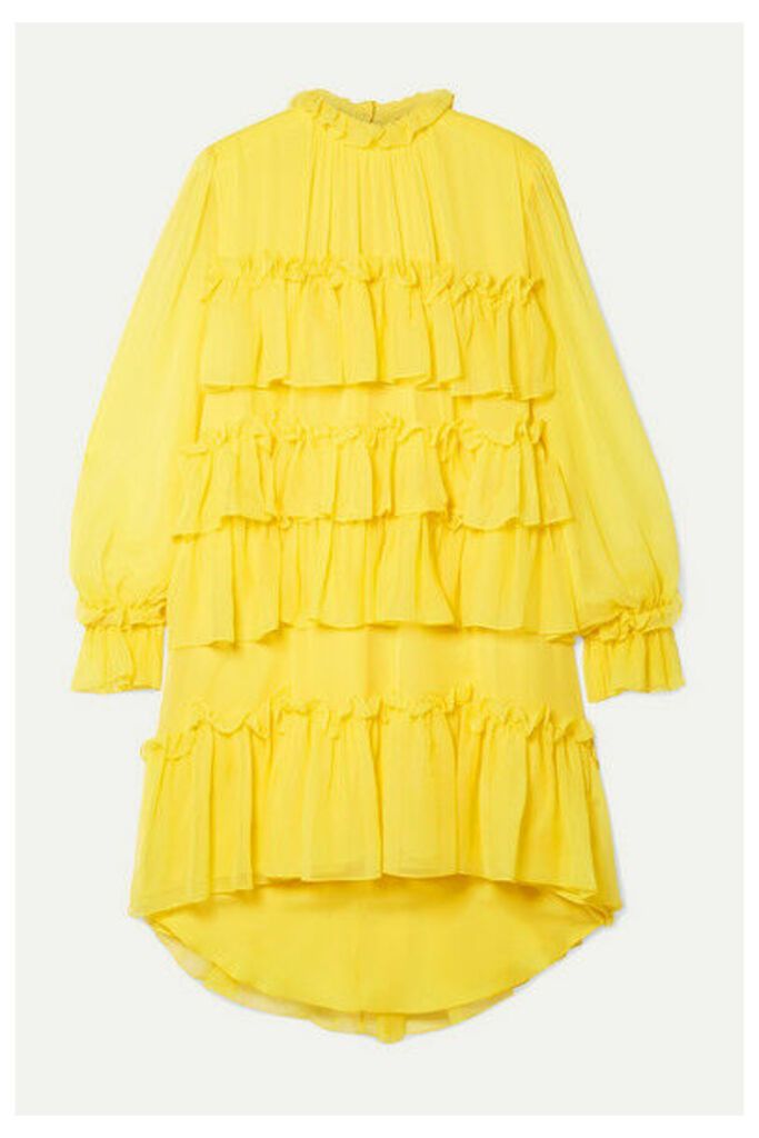 Adam Lippes - Tiered Ruffled Silk-chiffon Mini Dress - Bright yellow