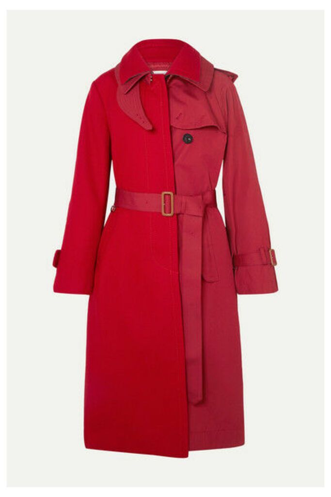 Sacai - Melton Wool And Cotton-gabardine Trench Coat - Red