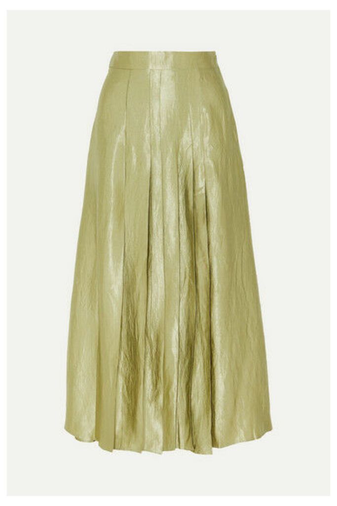 ANNA QUAN - Sable Pleated Crinkled-satin Midi Skirt - Gray green