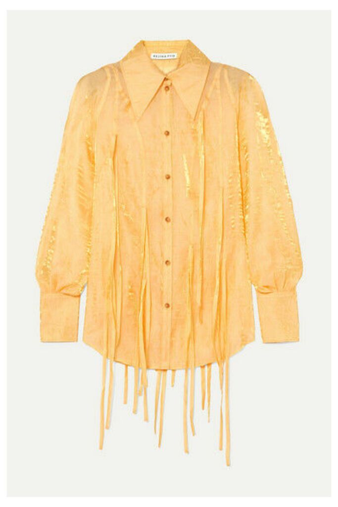 REJINA PYO - Lana Fringed Metallic Crinkled-organza Shirt - Pastel yellow