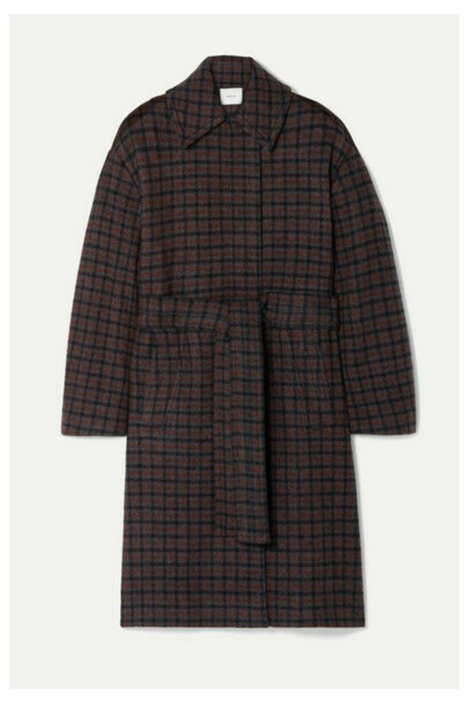 Vince - Belted Checked Wool-blend Coat - Dark gray