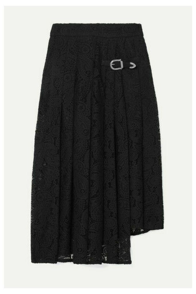 Maje - Jalilo Buckled Asymmetric Pleated Guipure Lace Midi Skirt - Black