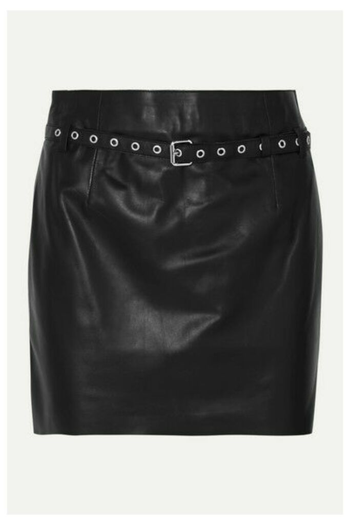 BLOUSE - Belted Leather Mini Skirt - Black