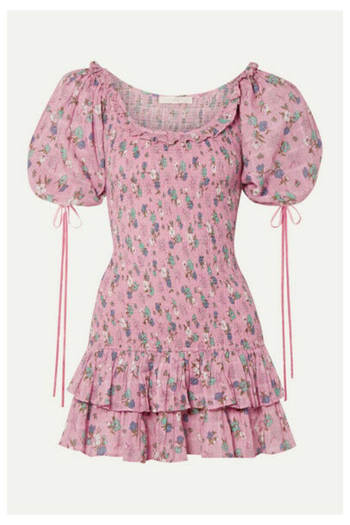 LoveShackFancy - Violet Ruffled Floral-print Cotton-voile Mini Dress - Pink