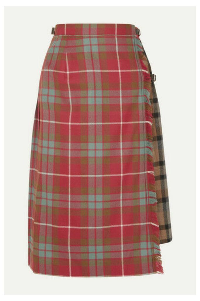 Andersson Bell - Buckled Asymmetric Paneled Pleated Checked Wool Skirt - Red