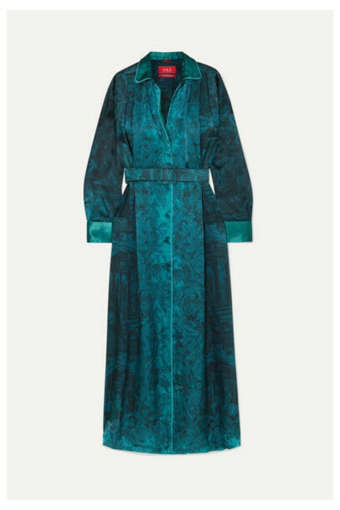 F.R.S For Restless Sleepers - Belted Printed Hammered-satin Maxi Dress - Teal