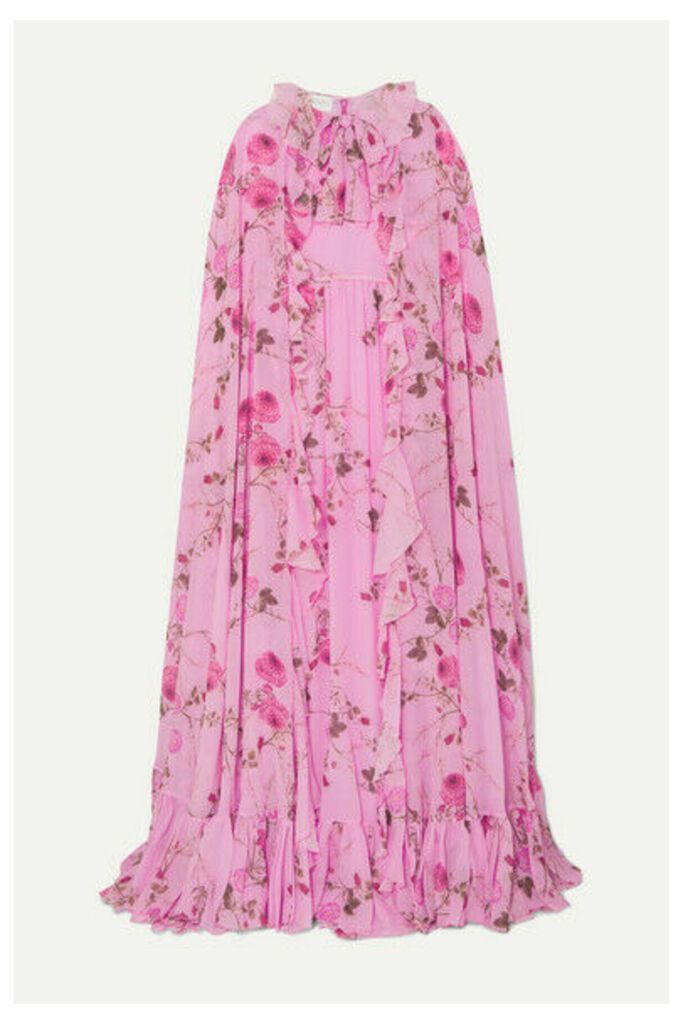 Giambattista Valli - Cape-effect Ruffled Floral-print Silk-georgette Gown - Pink