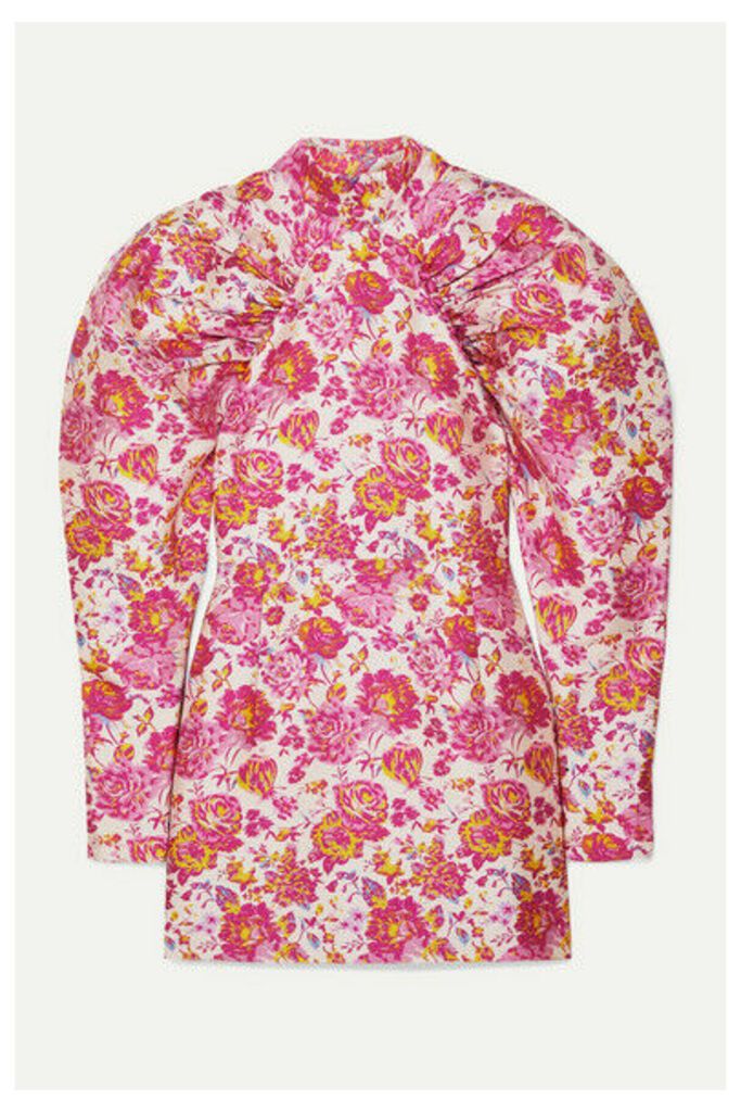 ROTATE Birger Christensen - Button-detailed Ruched Floral-jacquard Mini Dress - Pink
