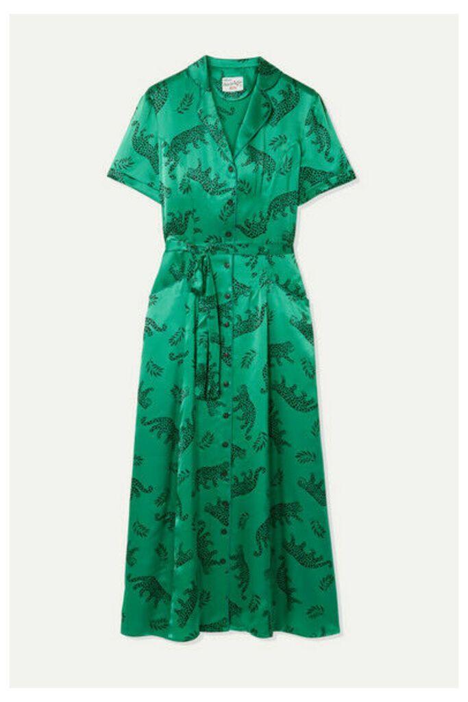 HVN - Long Maria Printed Silk-satin Midi Dress - Emerald