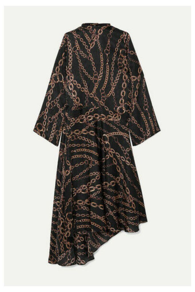 Balenciaga - Asymmetric Printed Pleated Silk-jacquard Midi Dress - Black