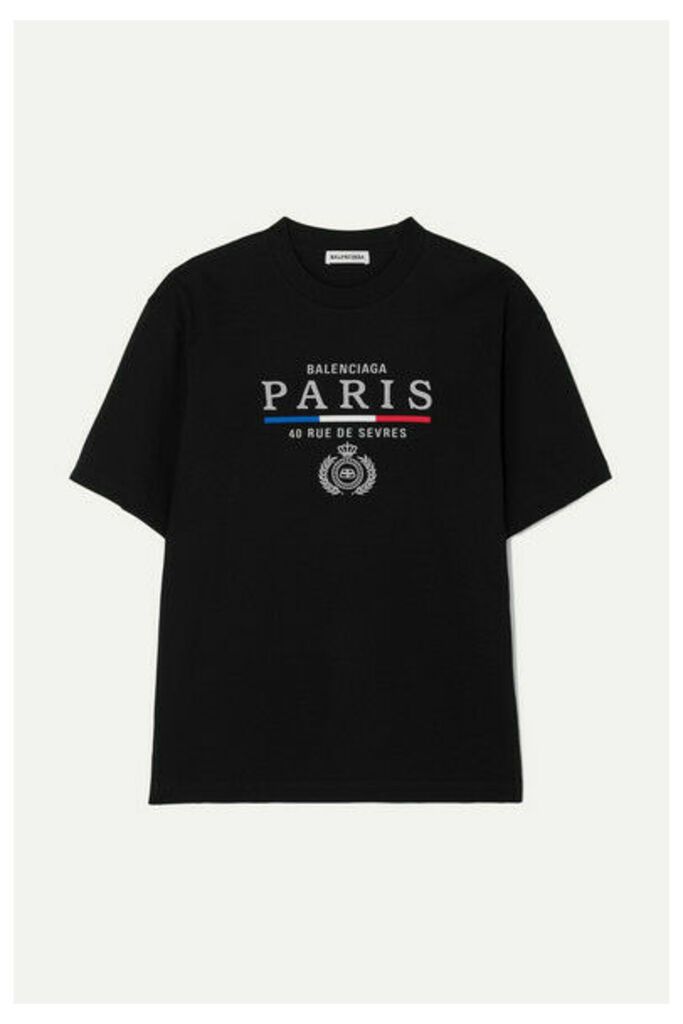 Balenciaga - Embroidered Cotton-jersey T-shirt - Black