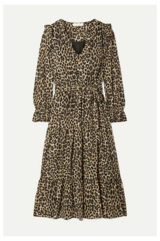MICHAEL Michael Kors - Belted Ruffled Leopard-print Georgette Midi Dress - Leopard print