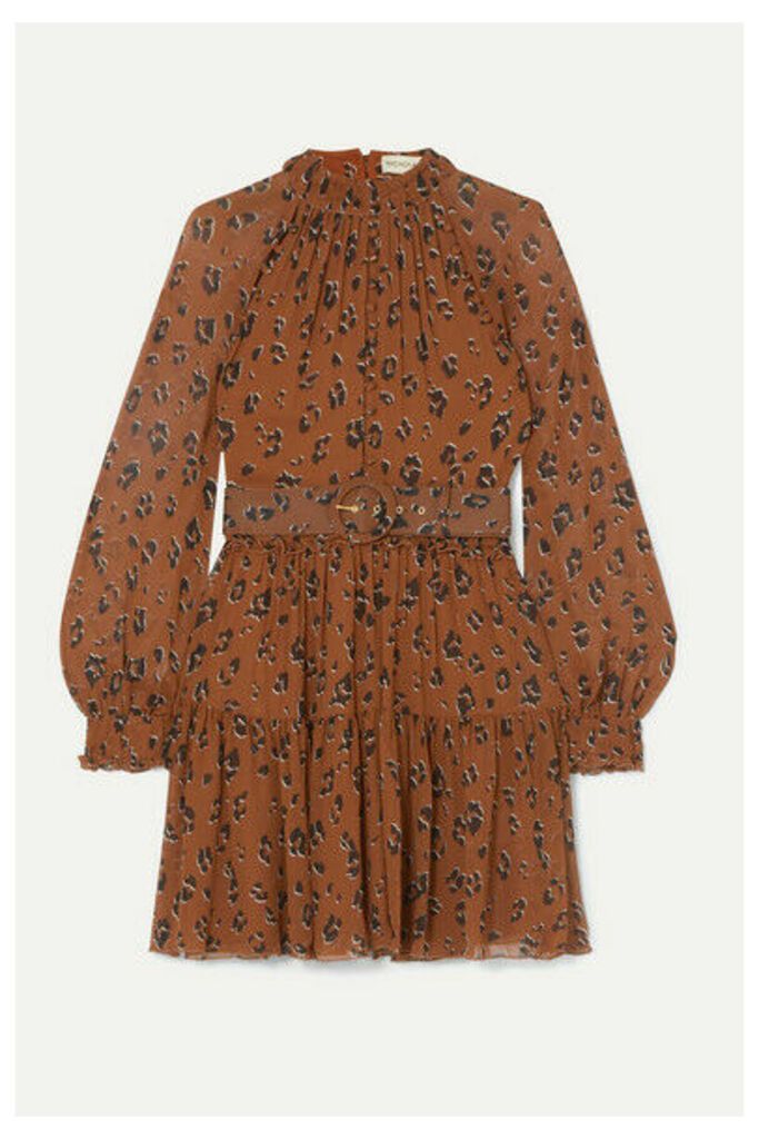 NICHOLAS - Belted Ruffled Leopard-print Silk-chiffon Mini Dress - Brown
