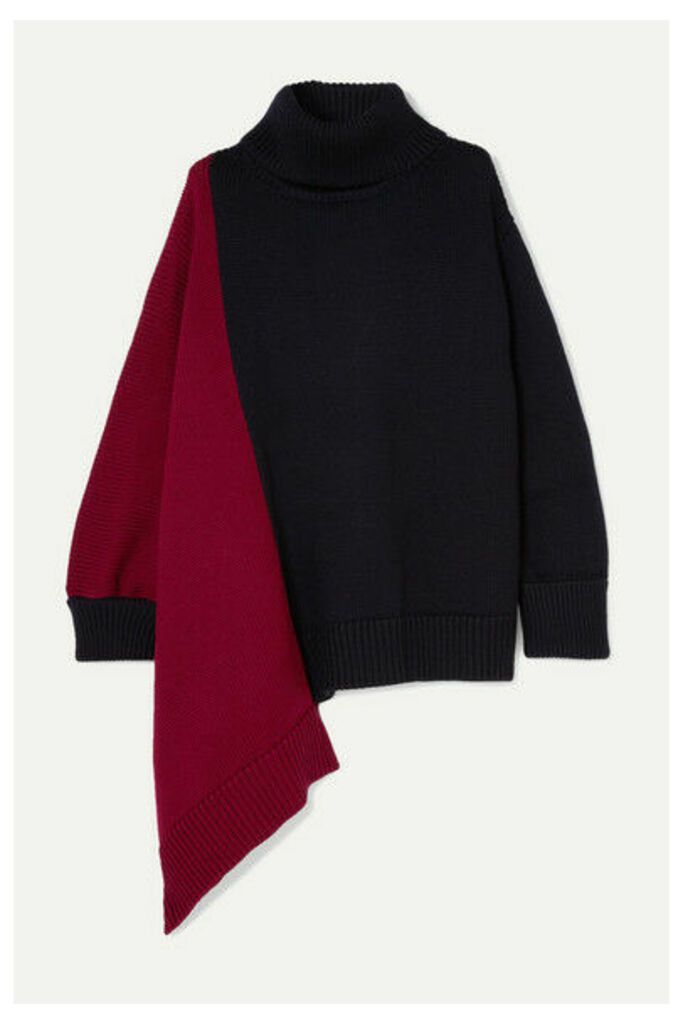 Monse - Oversized Asymmetric Two-tone Merino Wool Turtleneck Sweater - Navy