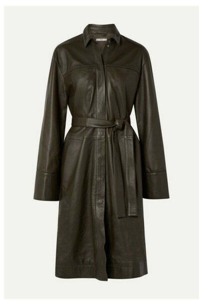 Co - Belted Leather Coat - Army green