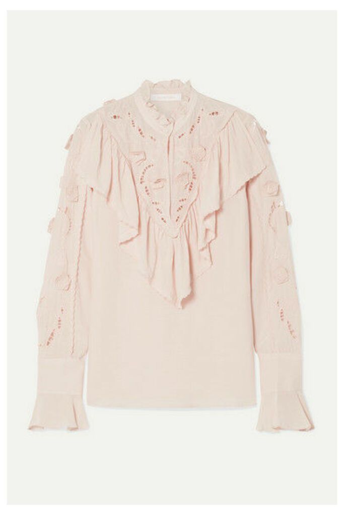 See By Chloé - Ruffled Broderie Anglaise Crepe De Chine Blouse - Pastel pink