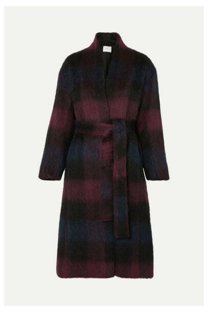 Vince - Belted Checked Brushed Wool-blend Coat - Plum