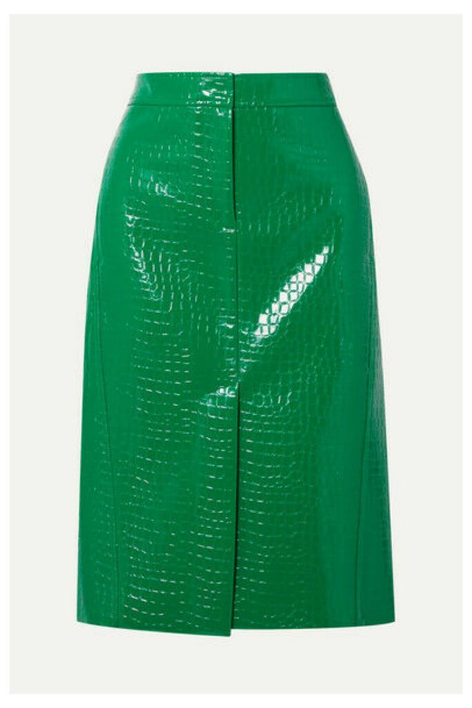 Tibi - Croc-effect Faux Patent-leather Midi Skirt - Green