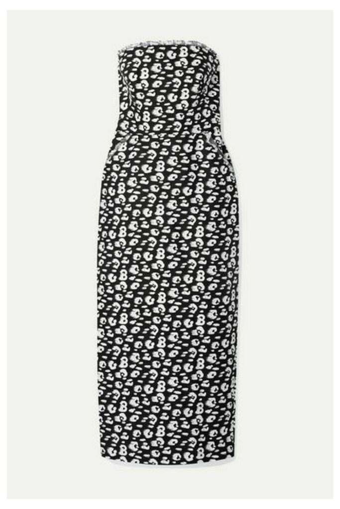 Brandon Maxwell - Strapless Frayed Printed Silk Midi Dress - Black