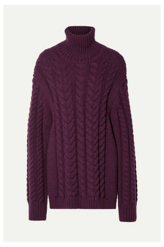 Tibi - Open-back Cable-knit Wool-blend Turtleneck Sweater - Burgundy