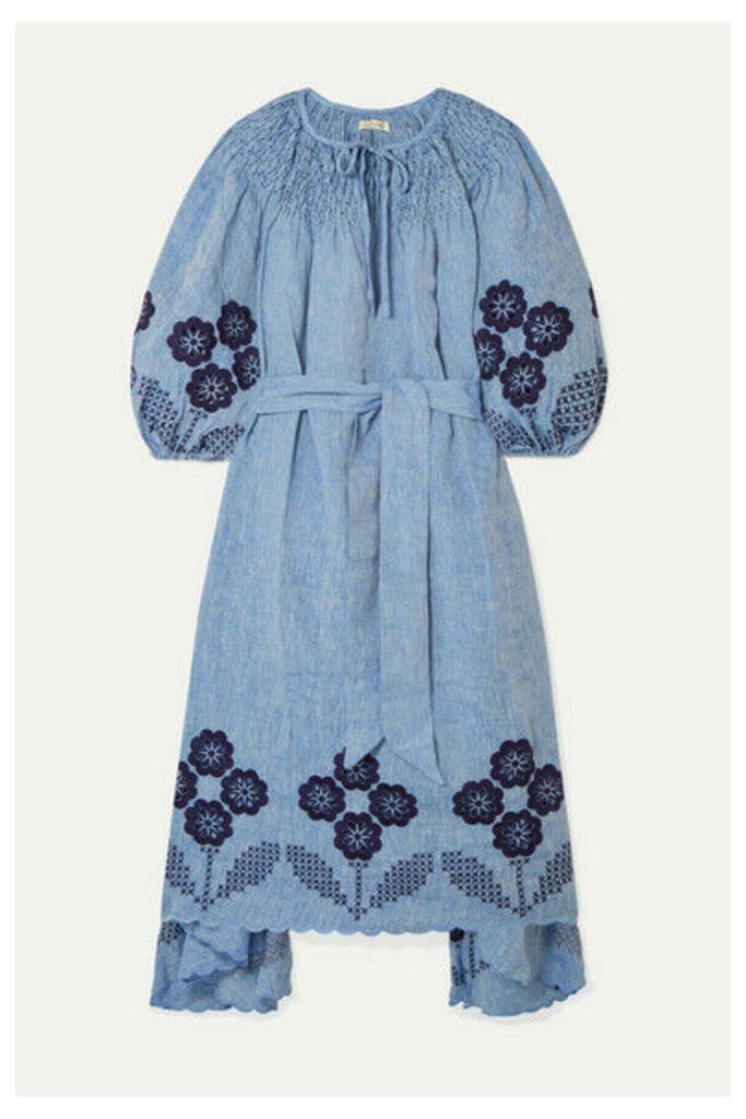 Innika Choo - Hugh Jesmok Embroidered Broderie Anglaise Linen-chambray Midi Dress - Blue