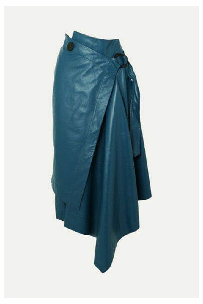 Petar Petrov - Draped Leather Wrap Midi Skirt - Blue