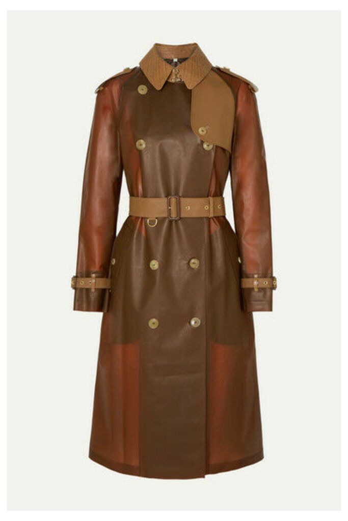 Burberry - Croc-effect Leather And Cotton-trimmed Pvc Trench Coat - Brown