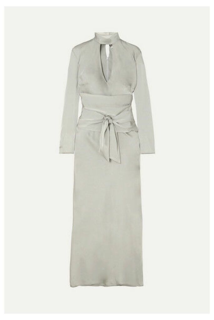 The Line By K - Porter Belted Cutout Hammered-satin Midi Dress - Gray