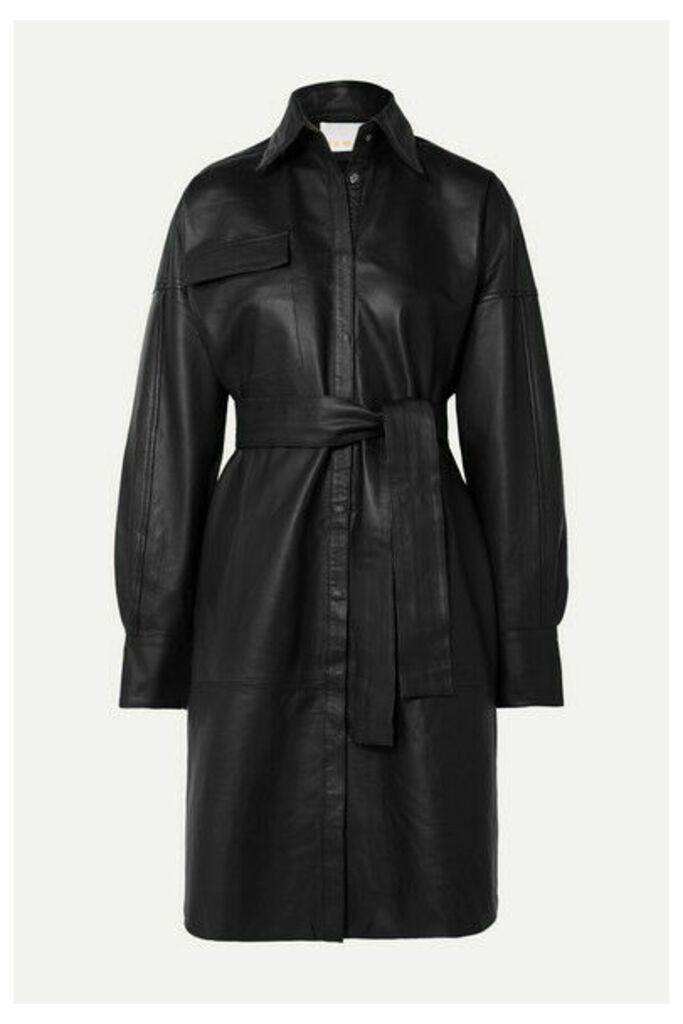 REMAIN Birger Christensen - Bologna Belted Leather Dress - Black