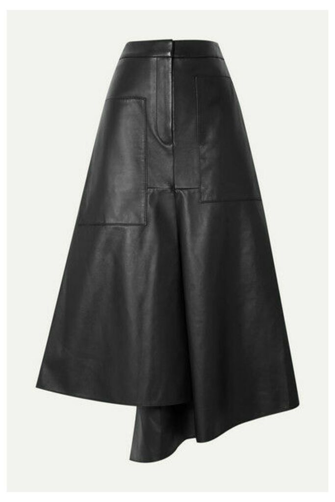 Tibi - Tissue Asymmetric Leather Midi Skirt - Black
