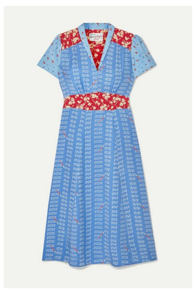HVN - Morgan Printed Silk Crepe De Chine Midi Dress - Blue