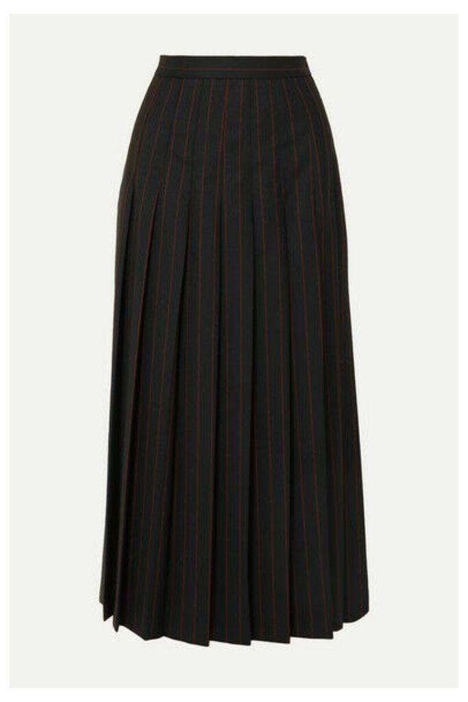 McQ Alexander McQueen - Paneled Pleated Pinstriped Grain De Poudre And Wool Skirt - Black
