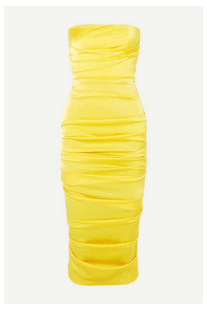 Alex Perry - Ace Strapless Ruched Satin Dress - Yellow