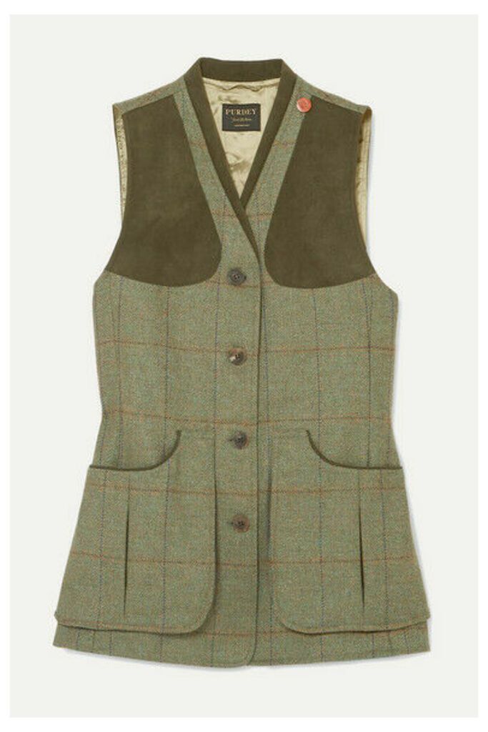 James Purdey & Sons - Alcantara-trimmed Checked Wool-tweed Vest - Green