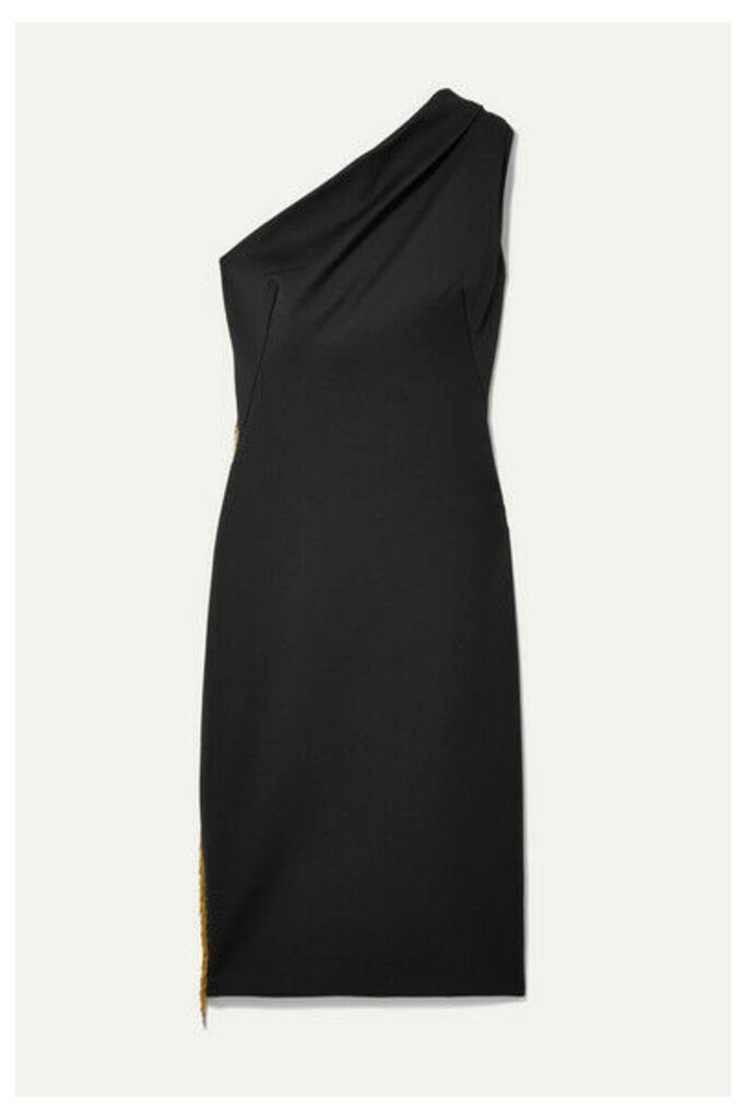 Haney - Mila One-shoulder Fringed Cady Dress - Black