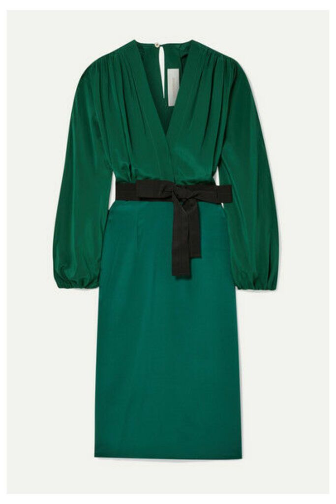 Silvia Tcherassi - Deny Belted Silk Crepe De Chine And Silk-blend Dress - Forest green