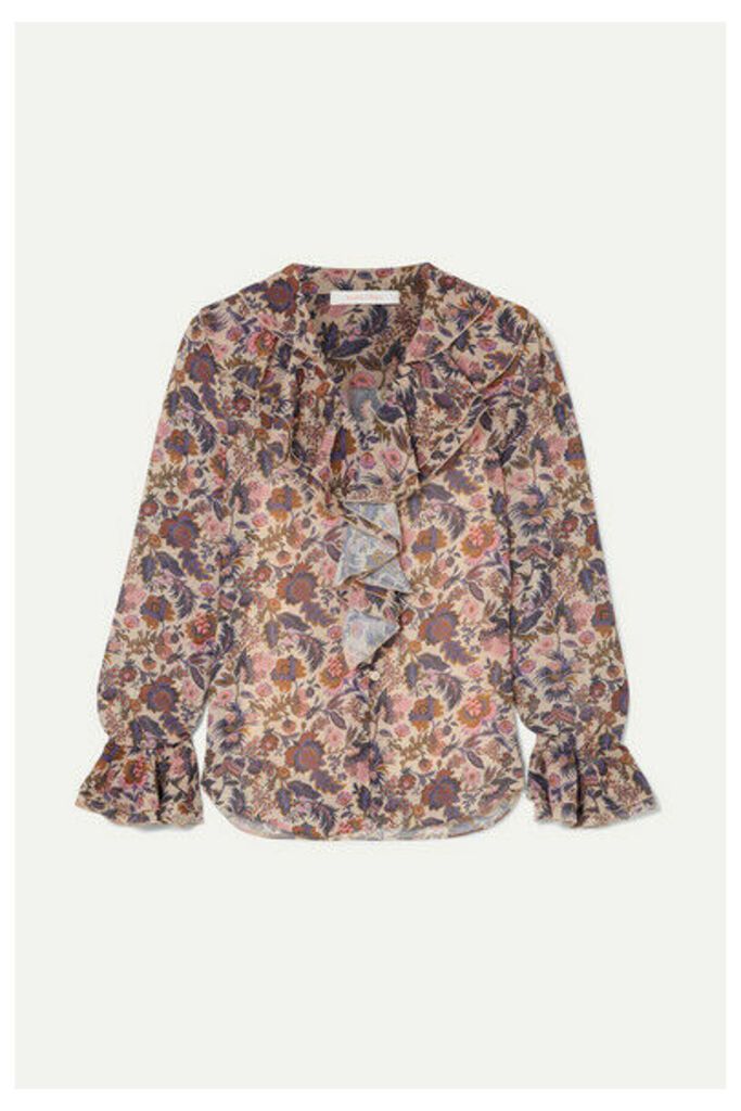 See By Chloé - Shirred Ruffled Floral-print Georgette Blouse - Ecru