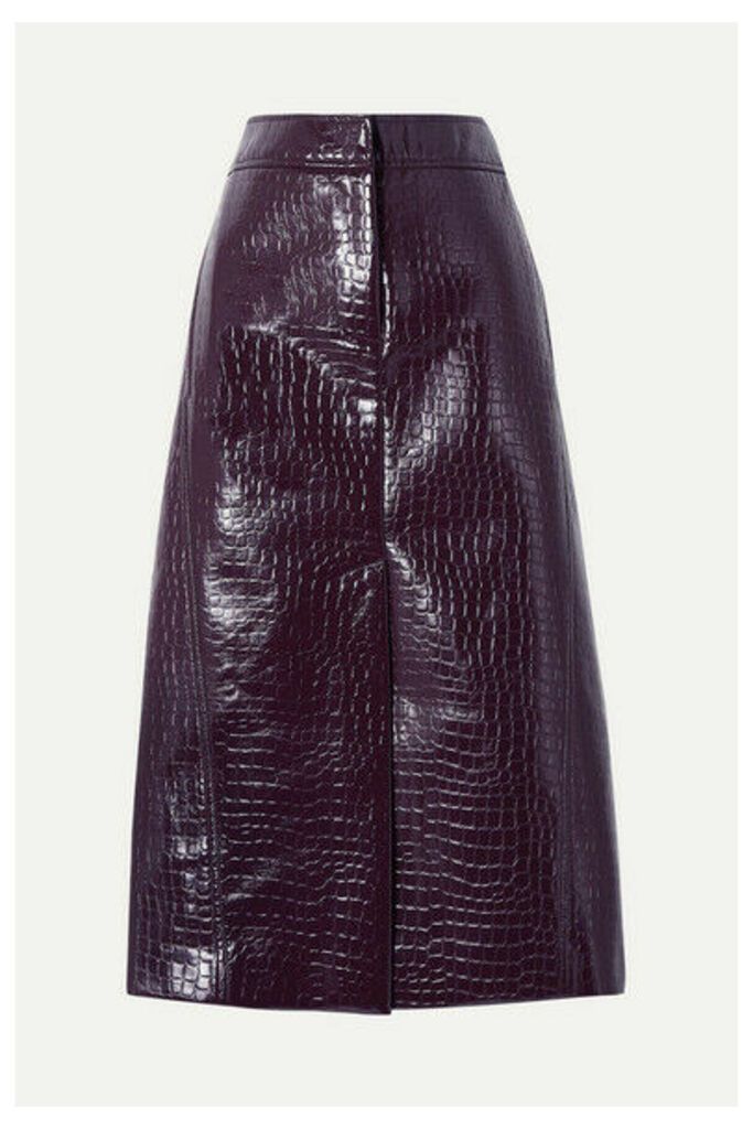 Tibi - Croc-effect Faux Patent-leather Midi Skirt - Grape