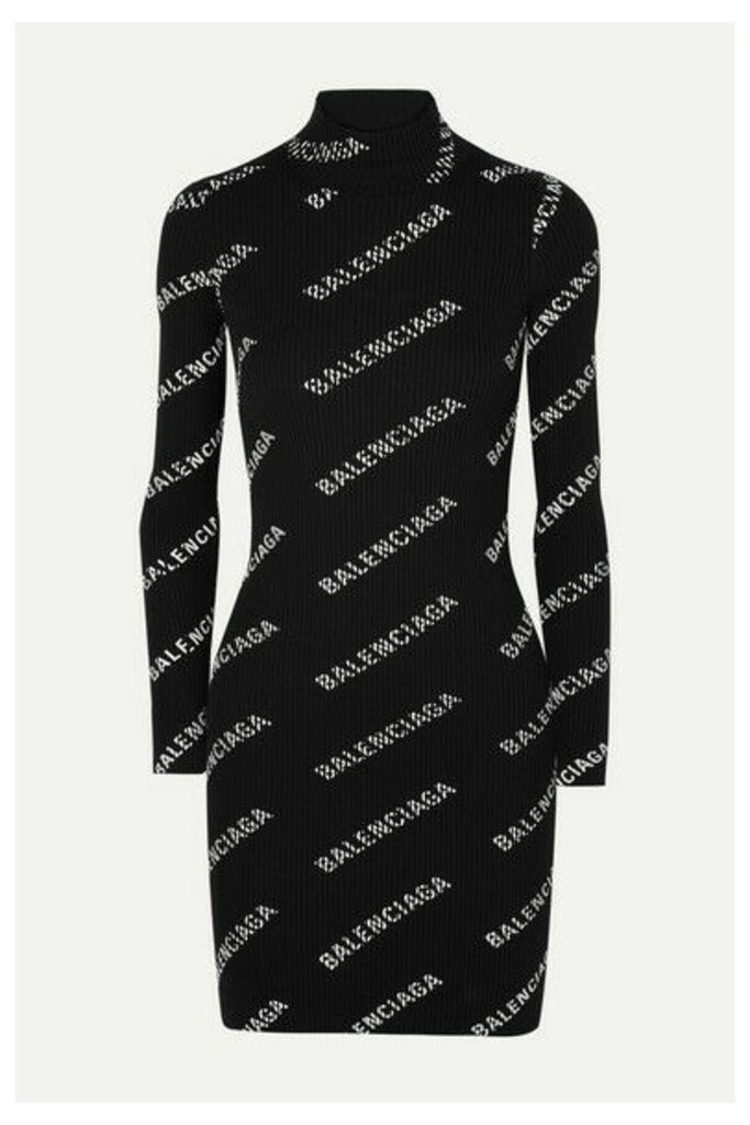 Balenciaga - Printed Ribbed-knit Mini Dress - Black