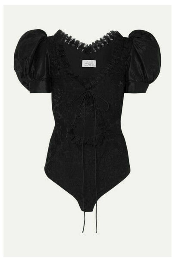 Preen by Thornton Bregazzi - Cutout Lace-trimmed Floral-jacquard And Taffeta Bodysuit - Black
