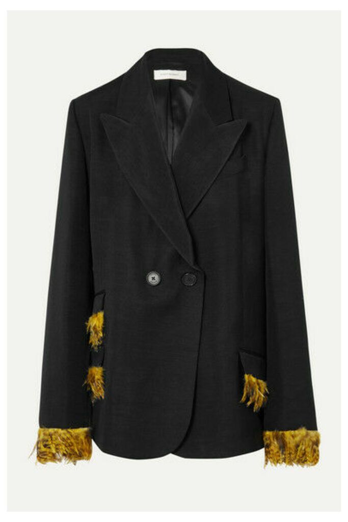 Wales Bonner - Feather-trimmed Double-breasted Woven Blazer - Black