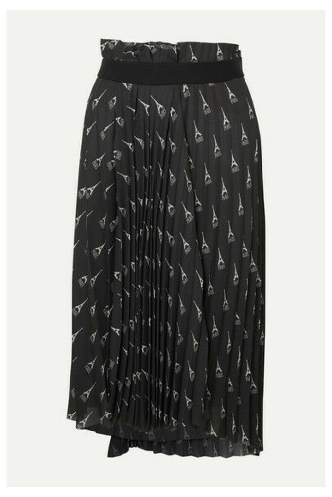 Balenciaga - Asymmetric Pleated Printed Crepe Midi Skirt - Black