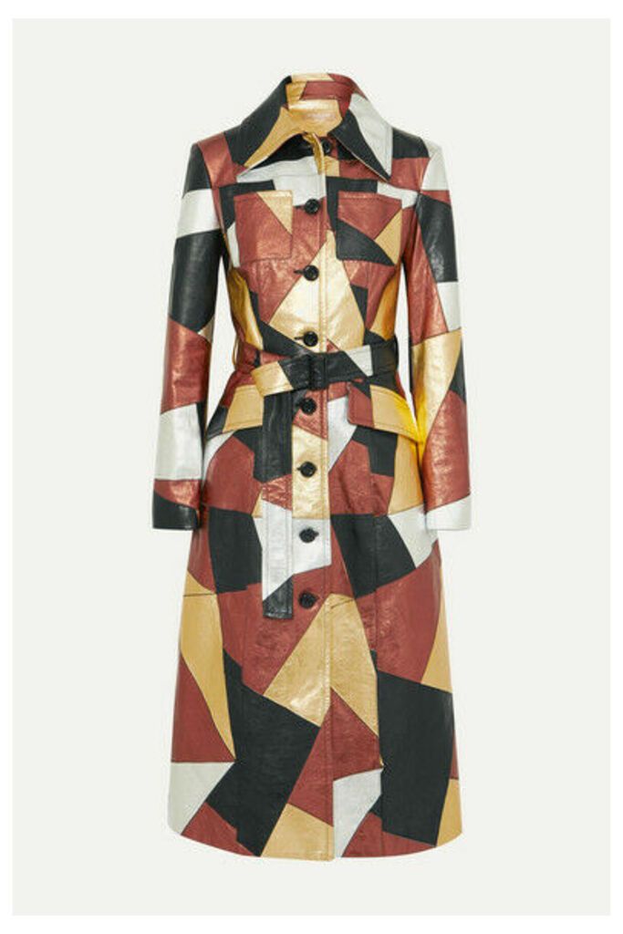 Michael Kors Collection - Belted Patchwork Metallic Leather Coat - Gold