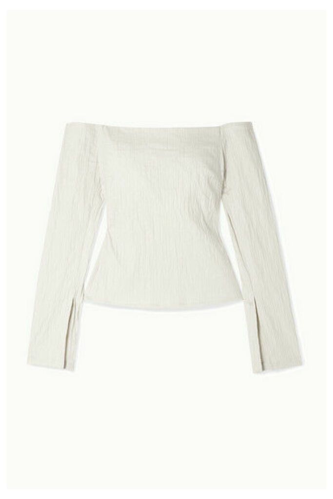 ANNA QUAN - Cora Off-the-shoulder Crinkled Stretch-jacquard Top - Off-white