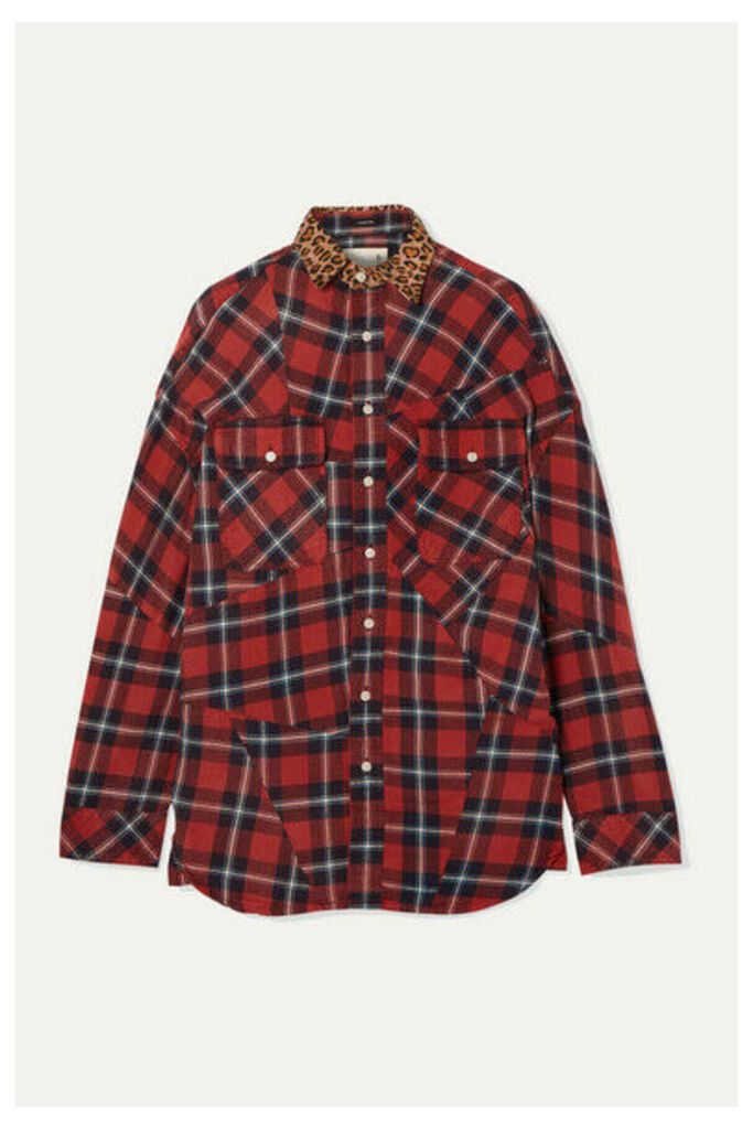 R13 - Oversized Leopard-print Canvas-trimmed Checked Cotton-flannel Shirt - Red
