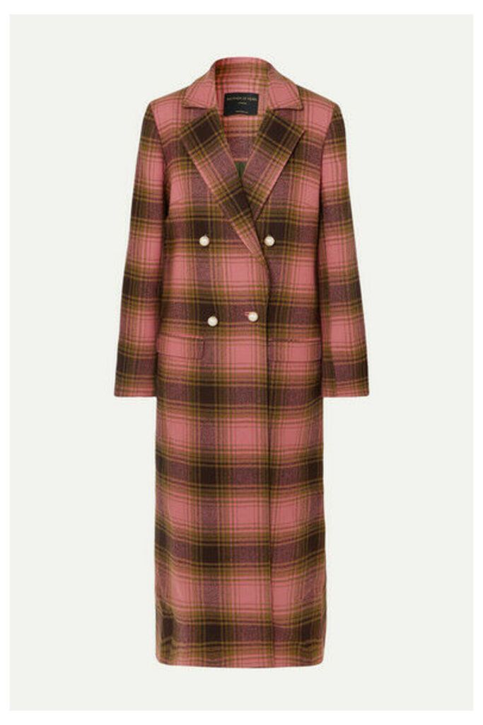 Mother of Pearl - Mable Embellished Double-breasted Checked Wool Coat - Pink