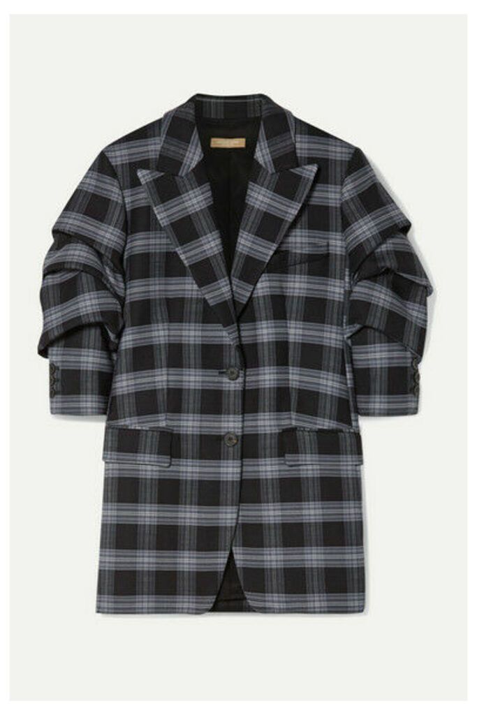 Michael Kors Collection - Checked Ruched Wool-blend Twill Blazer - Dark gray