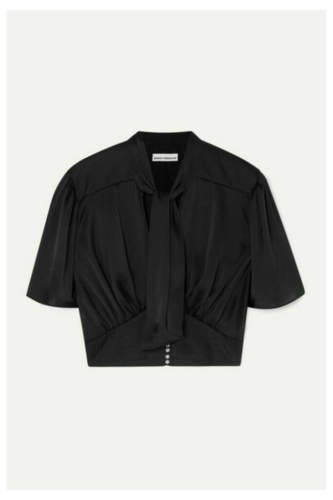 Paco Rabanne - Cropped Crystal-embellished Pussy-bow Satin Blouse - Black