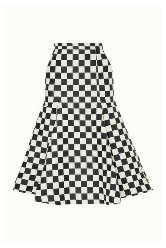 Pushbutton - Fluted Checked Wool-blend Midi Skirt - White