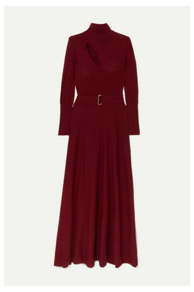 NICHOLAS - Belted Cutout Wool And Cotton-blend Maxi Dress - Claret
